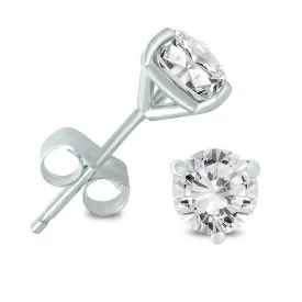 1 Carat Tw Ags Certified Martini Set Round Diamond Solitaire Earrings In 14K White Gold (I-J Color, I1-I2 Clarity)