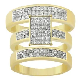 10K Yellow Gold Diamond Wedding Band Set 0.76 Ctw