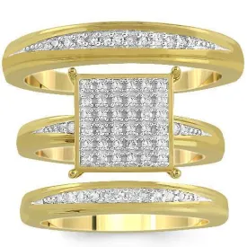 10K Yellow Solid Gold Diamond Wedding Ring Band Set 0.40 Ctw