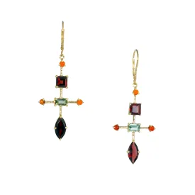 14k Gold Leverback Earrings with Garnet, Carnelian and Tourmaline