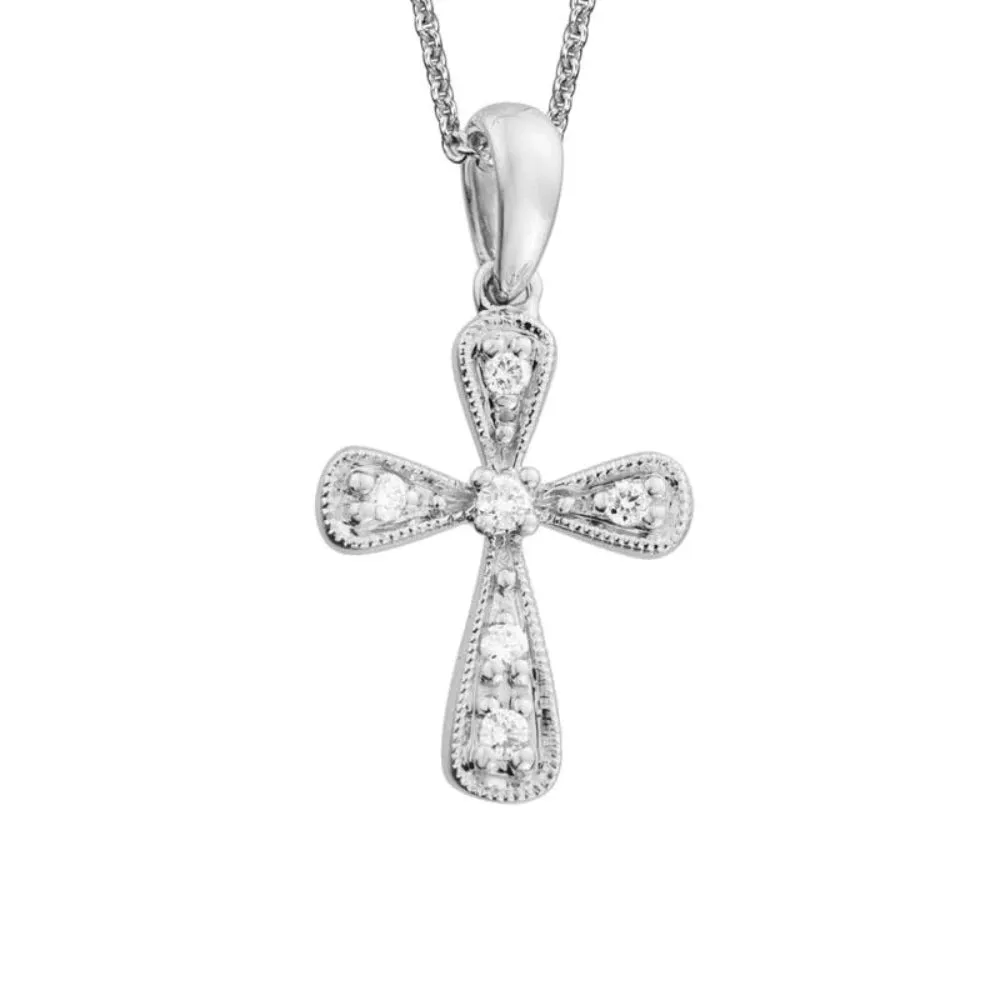 14k Gold Teardrop Shape Diamond Cross Pendant Necklace