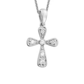 14k Gold Teardrop Shape Diamond Cross Pendant Necklace