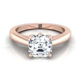 14K Rose Gold Asscher Cut Scroll Gallery Comfort Fit Solitaire Engagement Ring