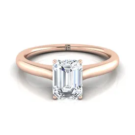 14K Rose Gold Emerald Cut Cathedral Solitaire Surprise Secret Stone Engagement Ring