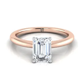 14K Rose Gold Emerald Cut  Round Comfort Fit Claw Prong Solitaire Engagement Ring