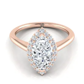 14K Rose Gold Marquise  Diamond Shared Prong Halo Engagement Ring -1/4ctw