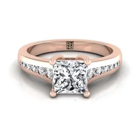 14K Rose Gold Princess Cut Contemporary Tapered Diamond Channel Engagement Ring -1/6ctw