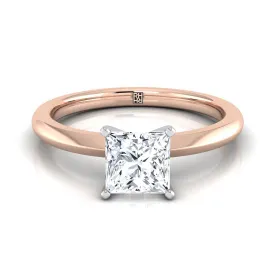 14K Rose Gold Princess Cut  Petite Knife Edge Solitaire Engagement Ring