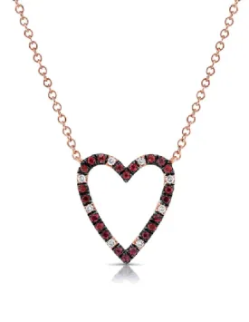 14k Ruby and Diamond Outline Heart Necklace