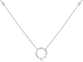 14K White Gold Baguette and Pave Diamond Circle Necklace