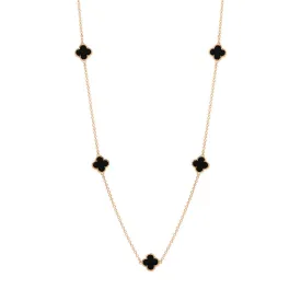 18ct Rose Gold Whitby Jet Bloom Four Leaf Clover Ball Edge Necklace