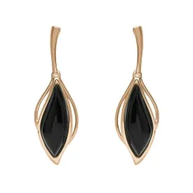 18ct Rose Gold Whitby Jet Open Marquise Drop Earrings