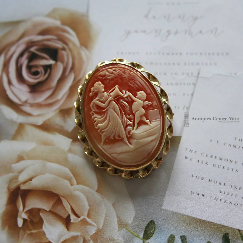 1970's 9ct Goddess & Cherub Cameo Brooch