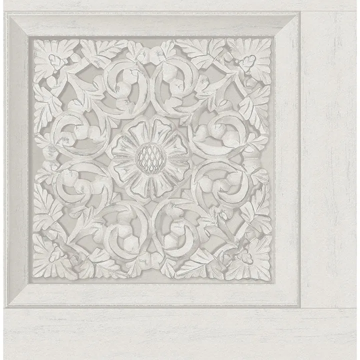 Albie Dove Carved Panel Wallpaper  | Brewster Wallcovering