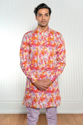 AMIN Orange Watercolor Floral Kurta