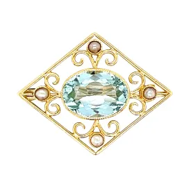 Aquamarine & Pearl Brooch