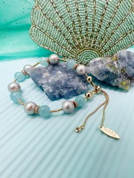 Aquamarine With Gay Freshwater Pearls Adjustable Bracelet LB006