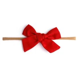 Baby Bow - Bright Red Linen