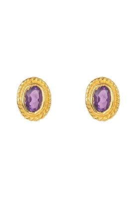 Birthstone Gold Gemstone Stud Earring February Amethyst