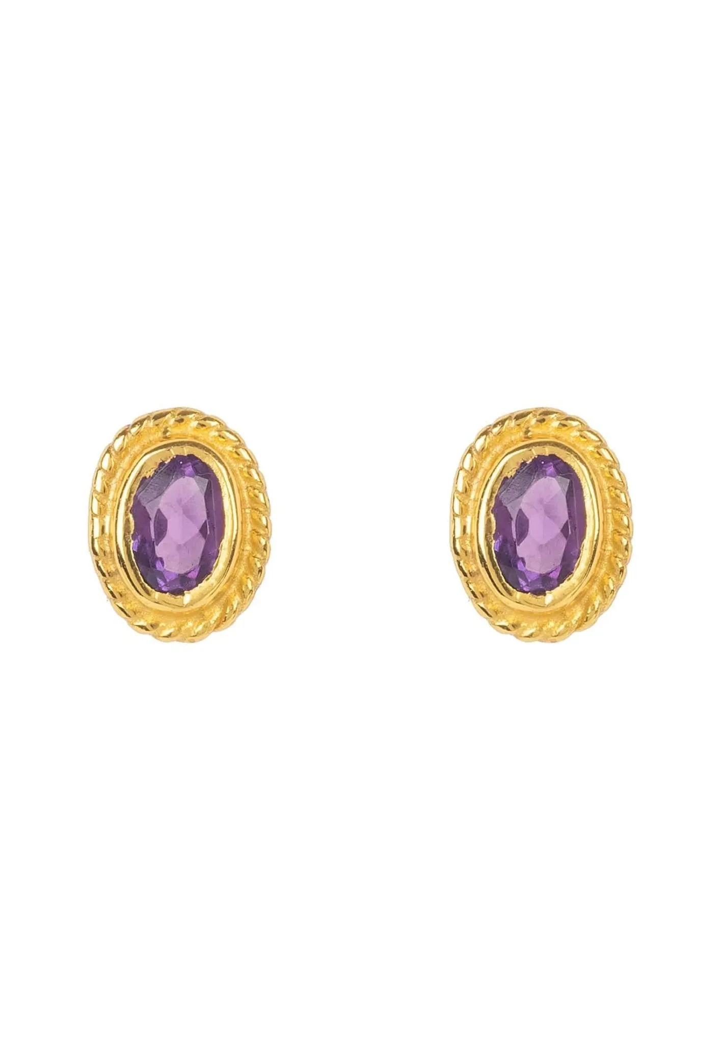 Birthstone Gold Gemstone Stud Earring February Amethyst