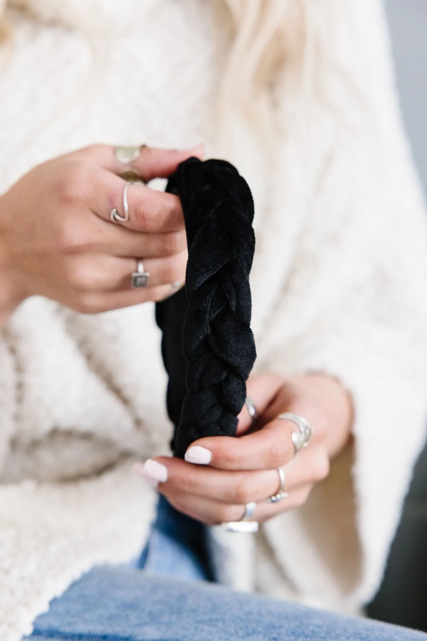 Black Braided Velvet Hard Headband