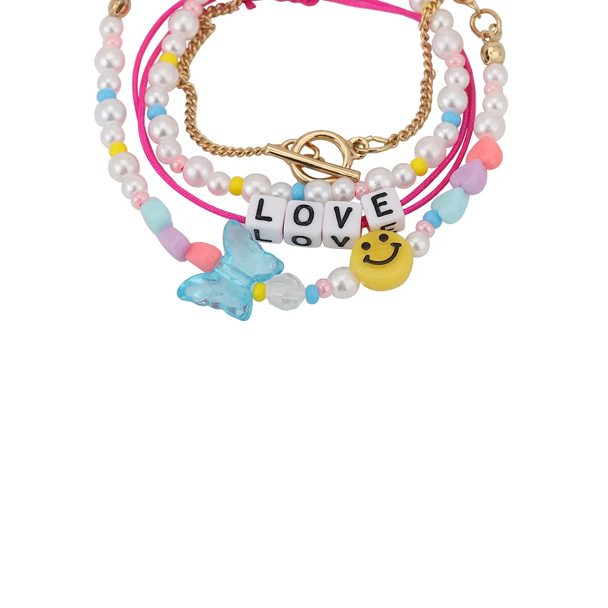 Carlton London Girls Set Of 4 Multicoloured Gold-Plated Charm Bracelet Kjbs040