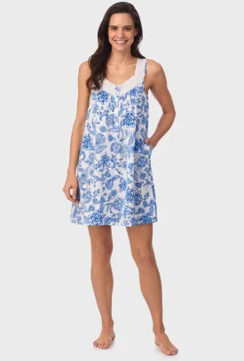 Cobalt Blue Floral Vine Sleeveless Chemise