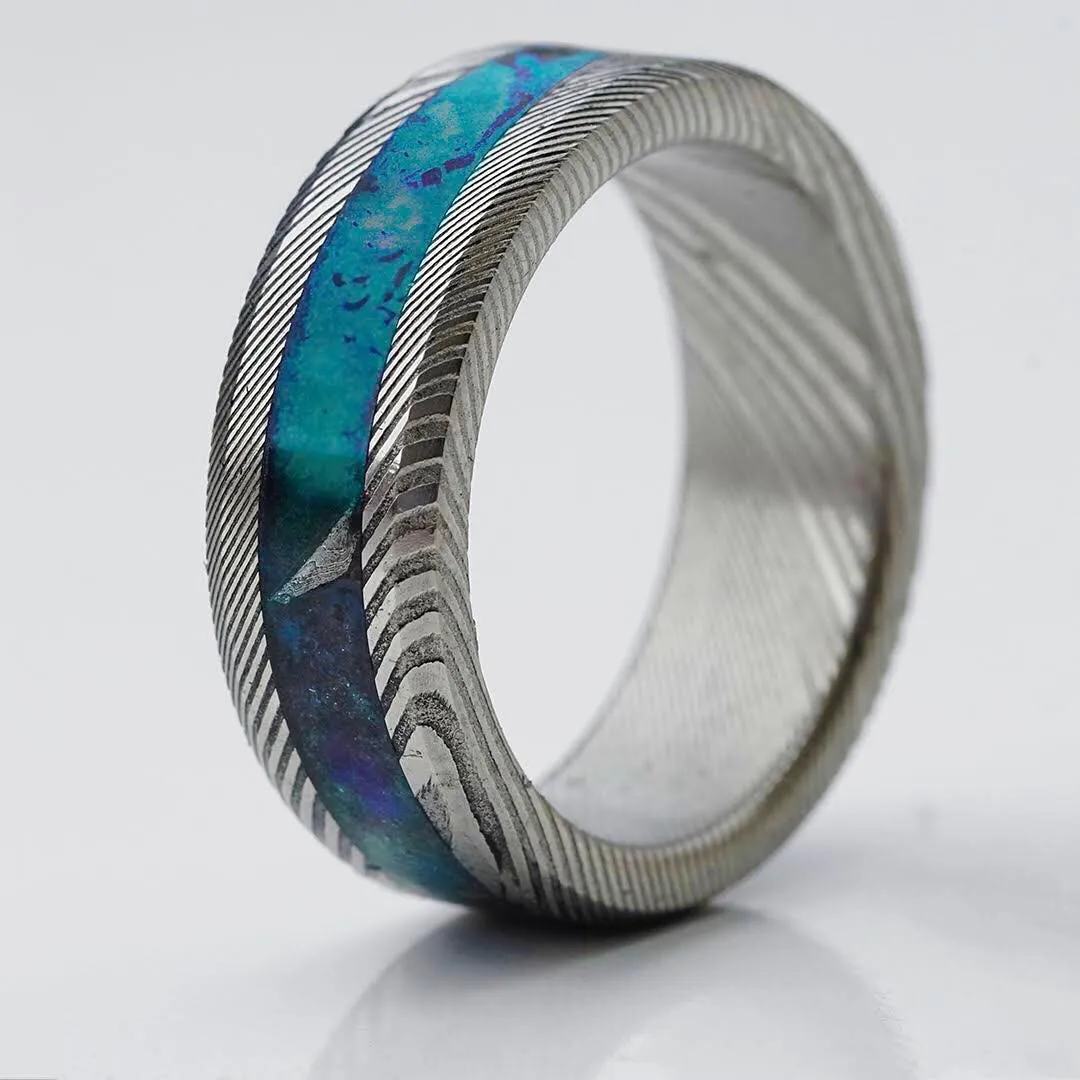 Custom Twisted Damascus Glowstone Ring