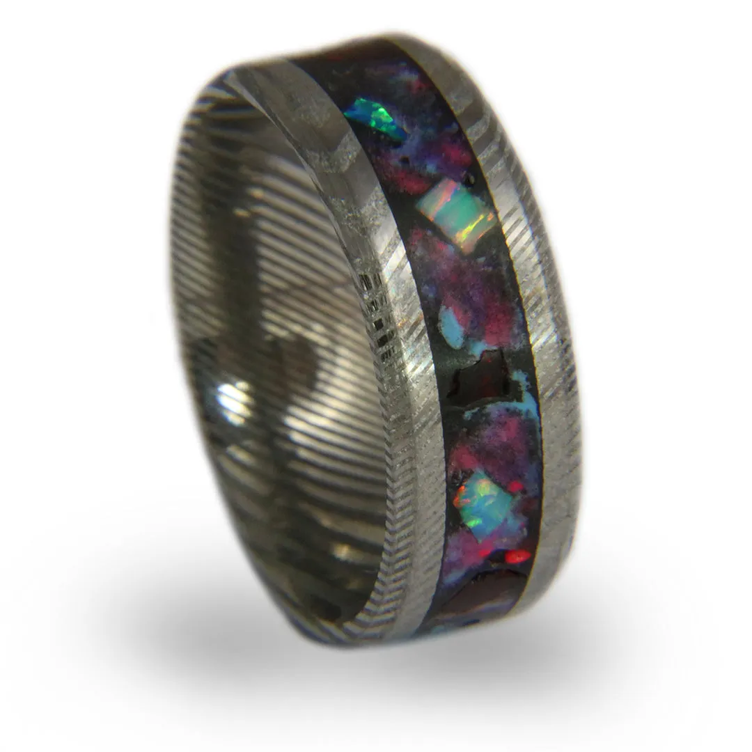 Custom Twisted Damascus Glowstone Ring