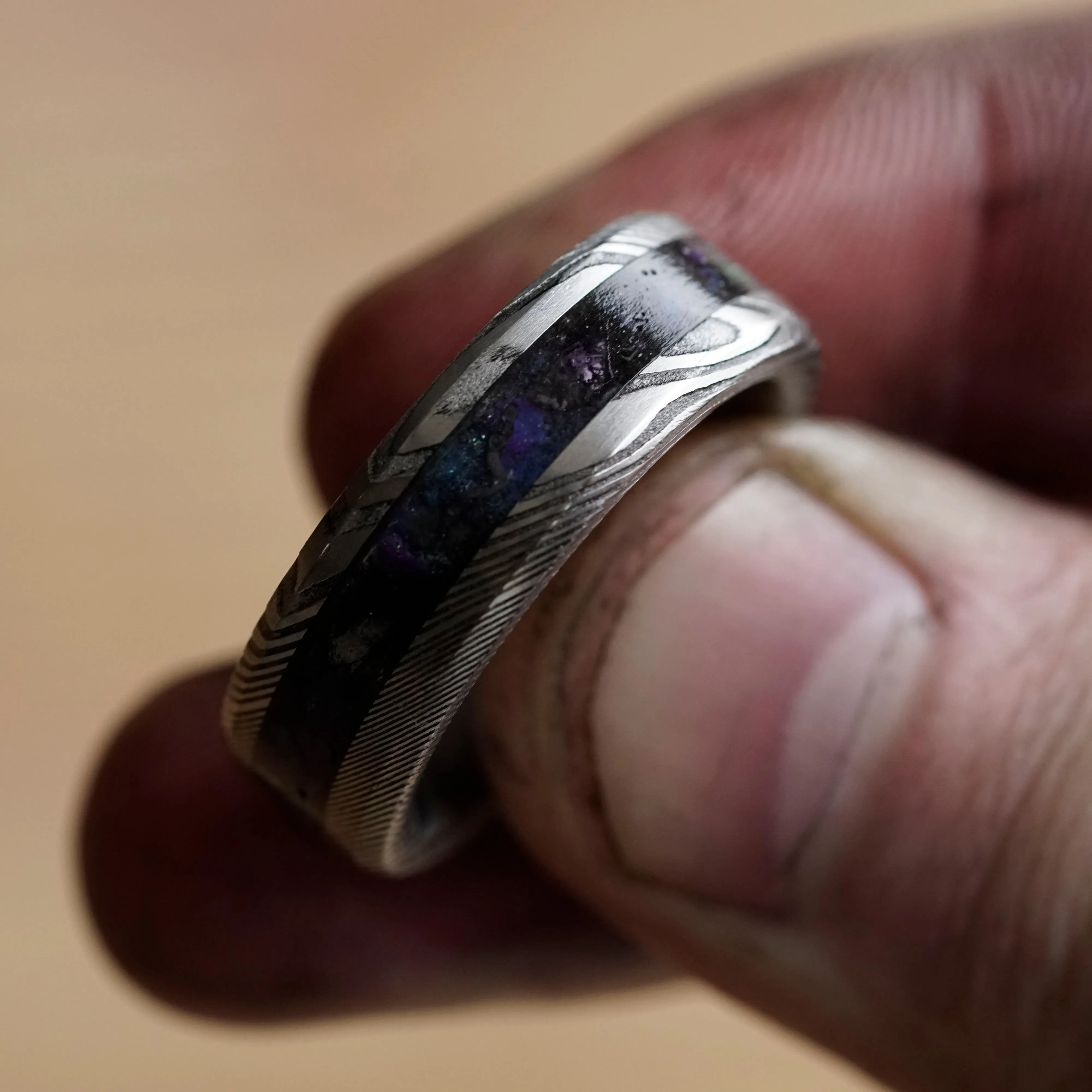 Custom Twisted Damascus Glowstone Ring