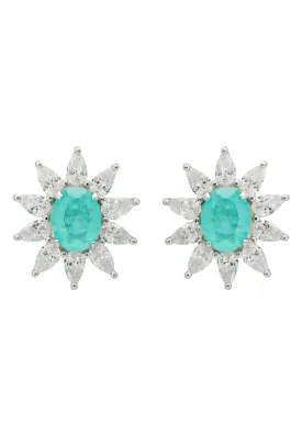 Daisy Gemstone Stud Earrings Paraiba Tourmaline Silver