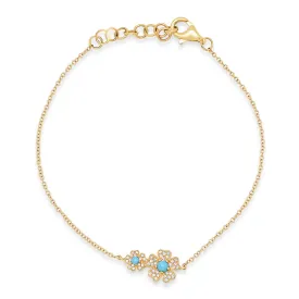 Delicate Double Diamond & Turquoise Flower Bracelet