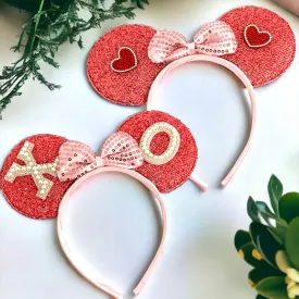 Disney Inspired Mouse Ears Headband w/ Pink Sequin Bow - Valentine’s Day Edition