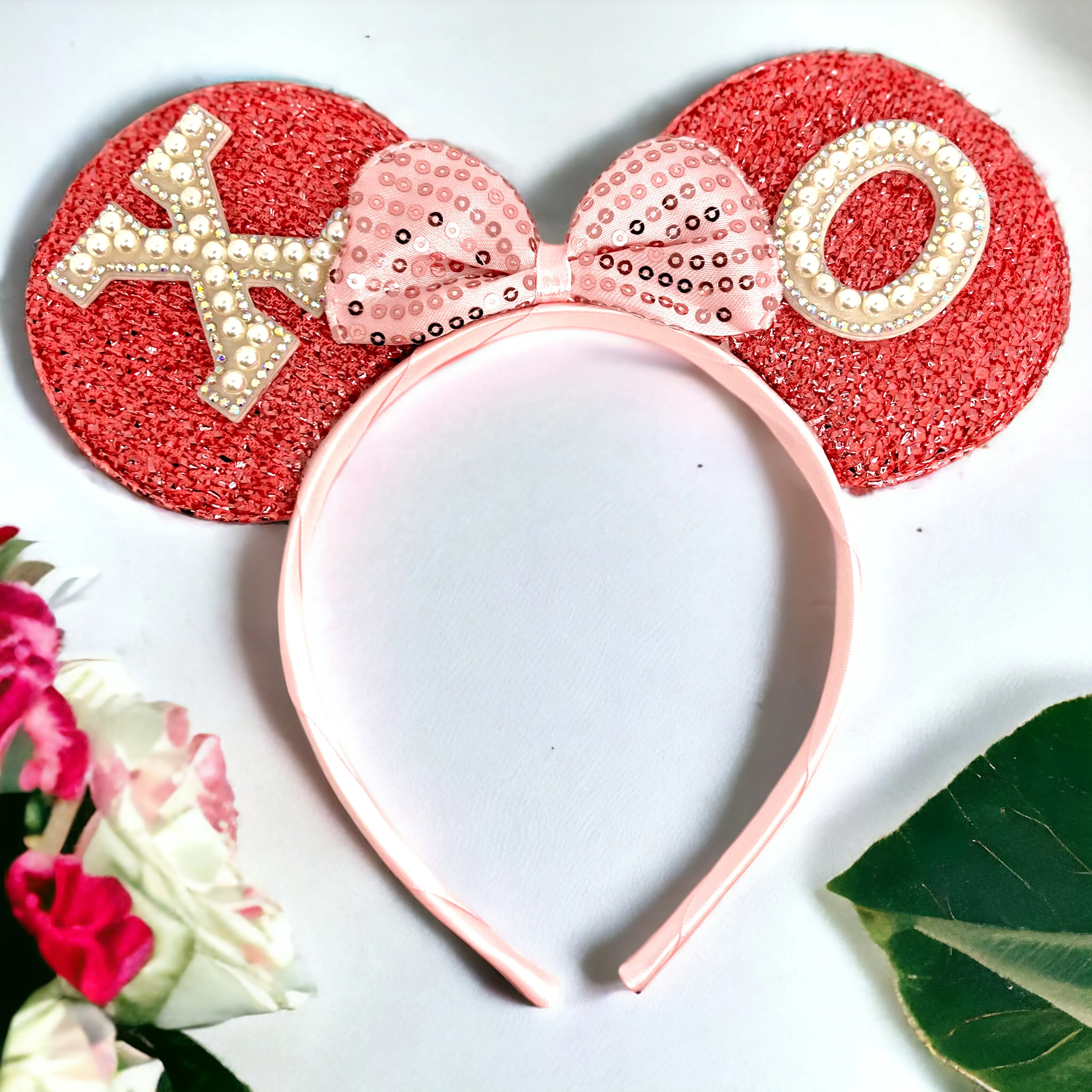 Disney Inspired Mouse Ears Headband w/ Pink Sequin Bow - Valentine’s Day Edition