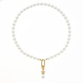 Gold Crystal Star & Pearl Charm Necklace