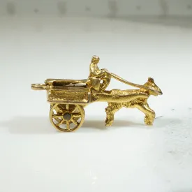 Gold Horse & Cart Charm with Moving Wheels