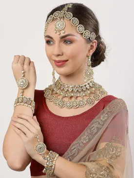 Gold-Plated Handcrafted Kundan and Pearl Studded Bridal Jewellery Set