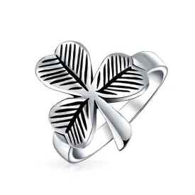 Good Luck Celtic Irish Shamrock Clover Ring Oxidized .925 Sterling Silver