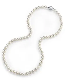 Hanadama Japanese White Akoya Pearl Necklace, 6.0-6.5mm