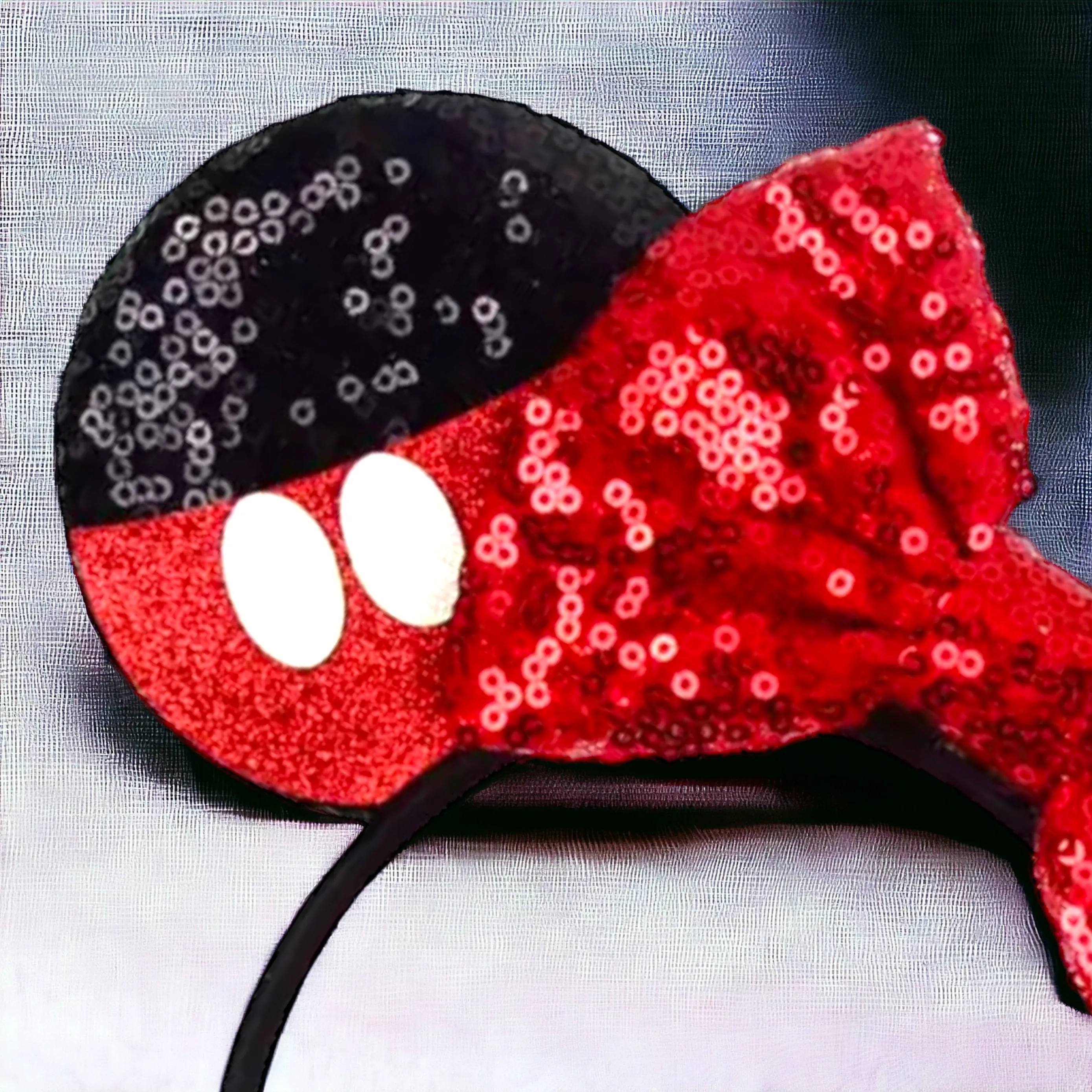 Mickey Mouse Inspired Ears Headband with Red Sequin Bow - Brand New!