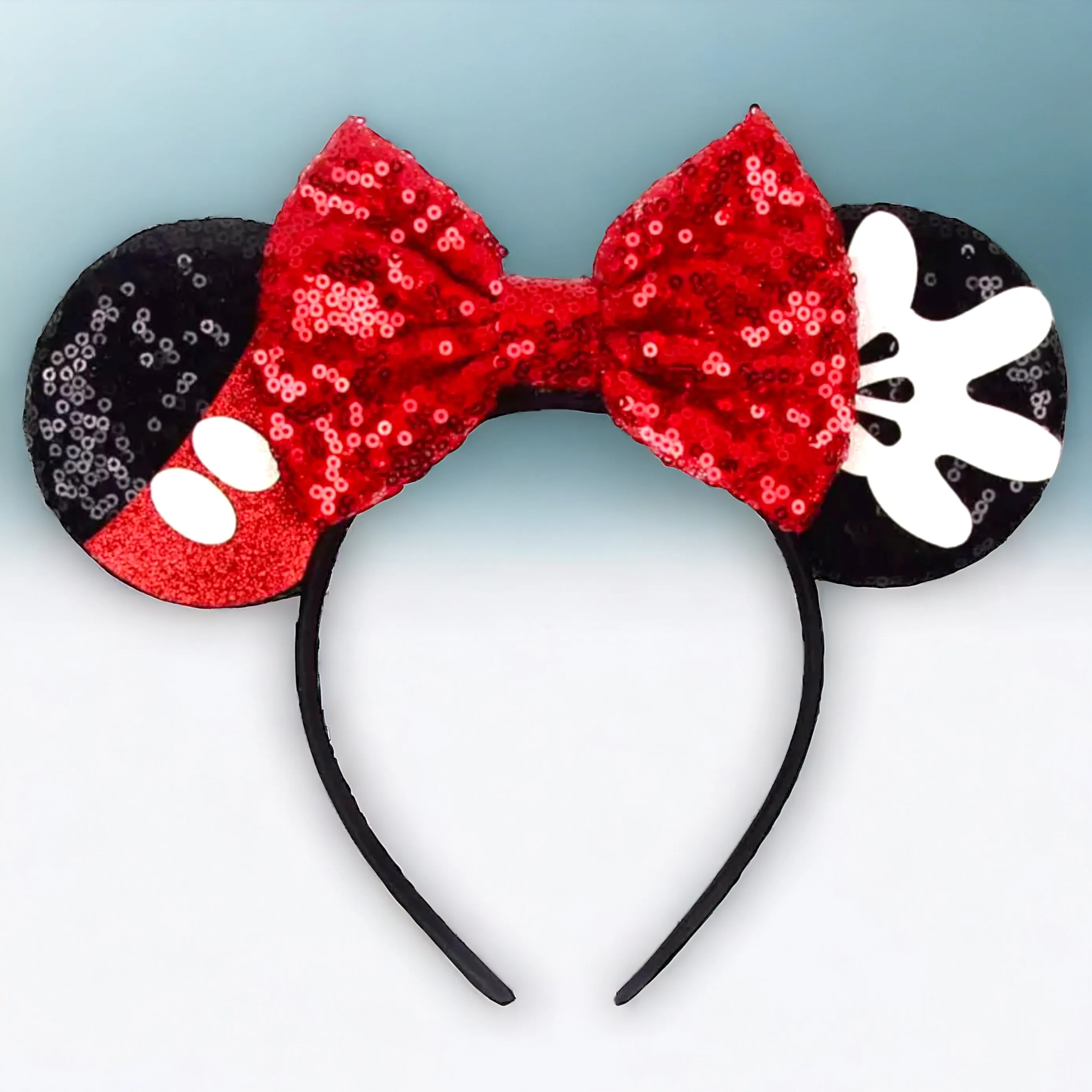 Mickey Mouse Inspired Ears Headband with Red Sequin Bow - Brand New!