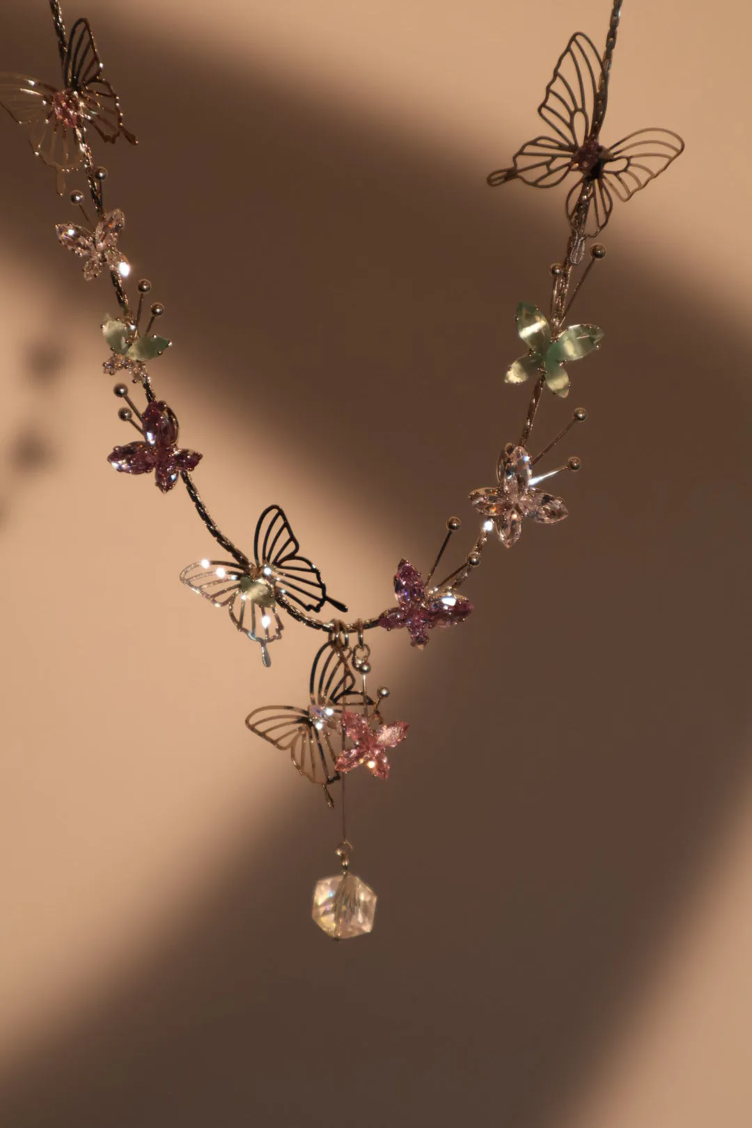 Multi Color Gem Butterfly Necklace