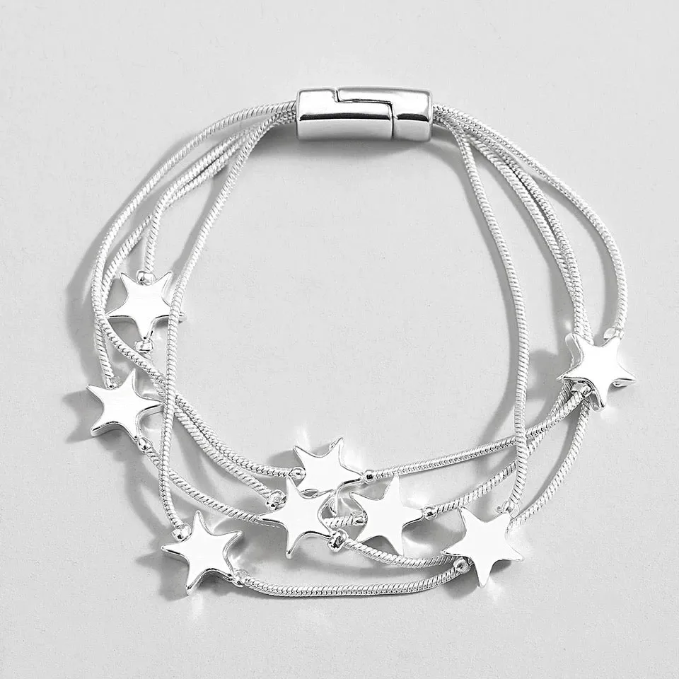 Multi Star String Bracelet - Silver