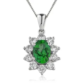 Oval Emerald Cluster Pendant with Diamond Halo