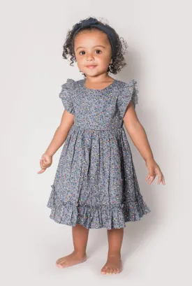 Popatu Baby Girls Blue Floral Pinafore Dress