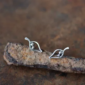 Silver Leaf Studs, Outline With Two Beads