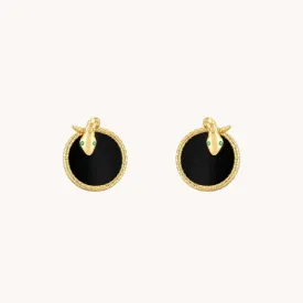 Snake Black Agate Gold Stud Earrings W.