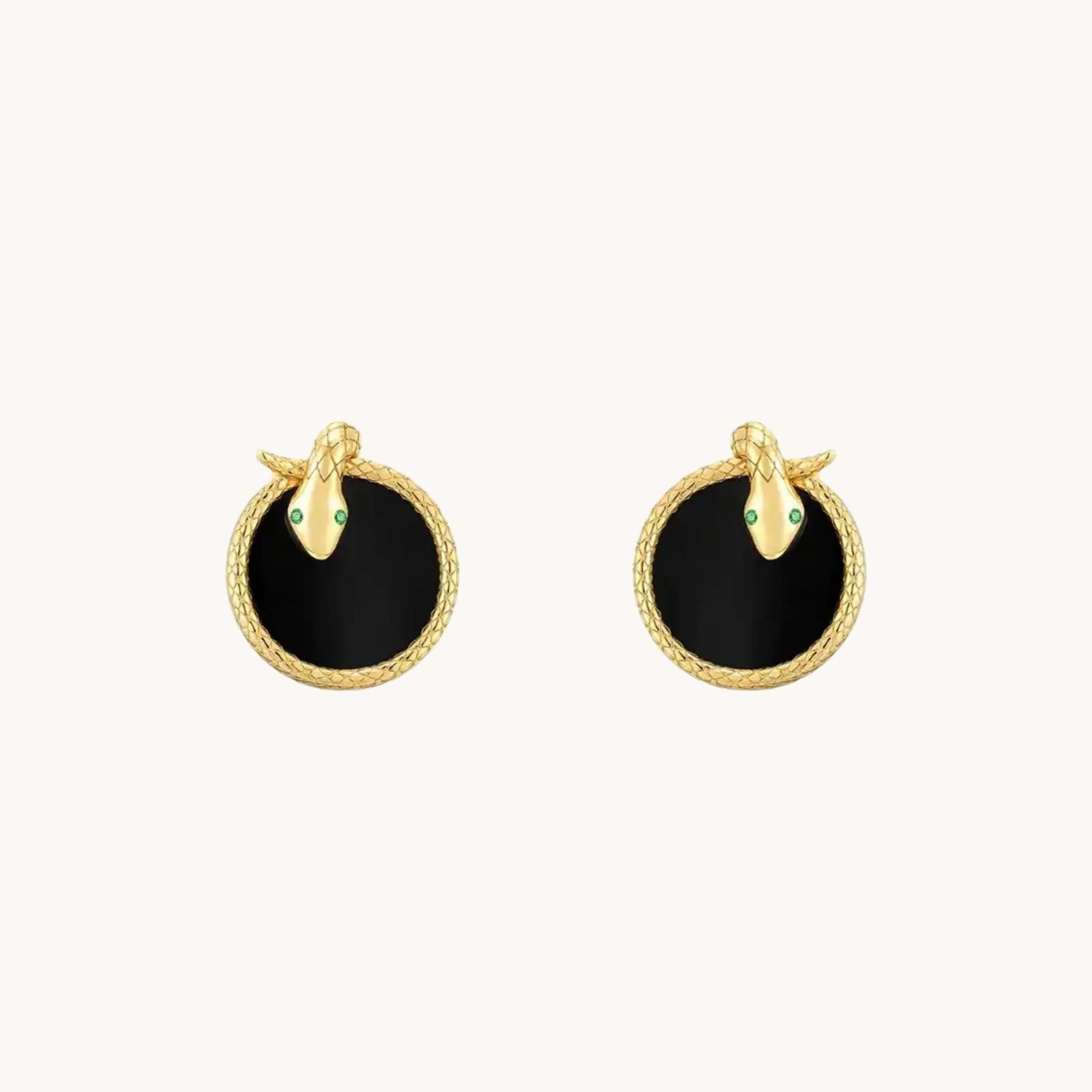 Snake Black Agate Gold Stud Earrings W.