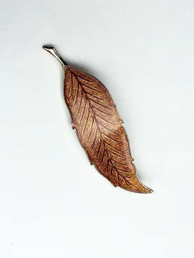 Vintage Copper Enamel Metal Leaf Brooch