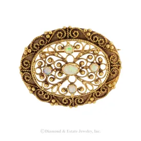 Vintage Opal Yellow Gold Brooch Pendant